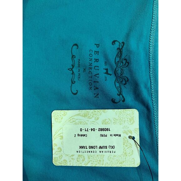 Peruvian Connection Surf Blue Tank XL Pima Cotton Long Stretch NWT - Picture 6 of 6